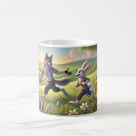 Springtime Chase - Playful Varg och Rabbit Påsk Kaffemugg
