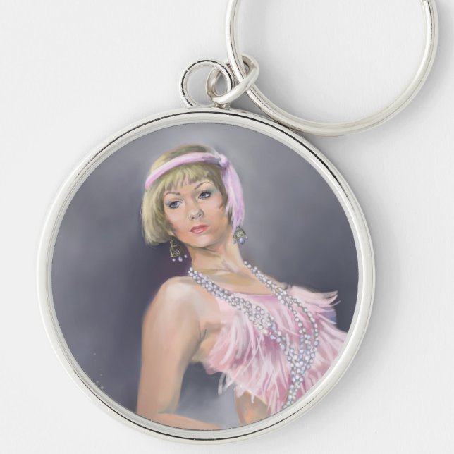 Springtime Flapper Keychain Rund Silverfärgad Nyckelring (Framsidan)