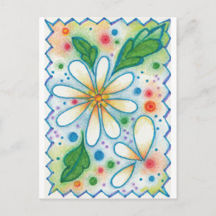 Springtime Flowers Teckning Retro Psychedelic Dais Vykort