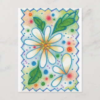 Springtime Flowers Teckning Retro Psychedelic Dais Vykort