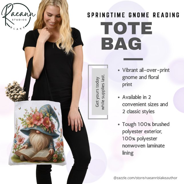 Springtime Gnome Reading Tote Tygkasse (Skapare uppladdad)