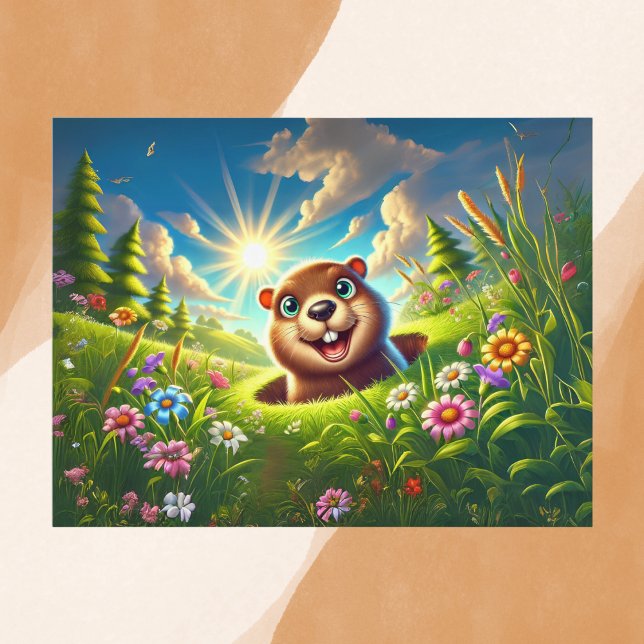 Springtime Groundhog Joy Vykort (Skapare uppladdad)