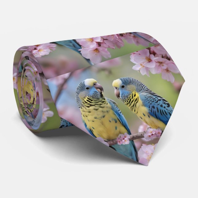 Springtime Harmony: Blue- och Gult Budgies Slips (Rullad)