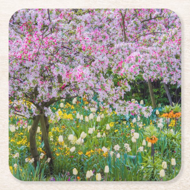 Springtime i Claude Monets trädgård Underlägg Papper Kvadrat (Framsidan)
