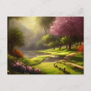 Springtime in the Countryside Village Vykort