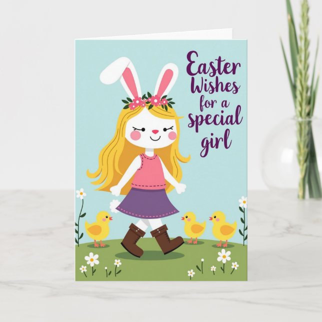 Springtime Joy Girl And Bird Card Kort (Framsida)
