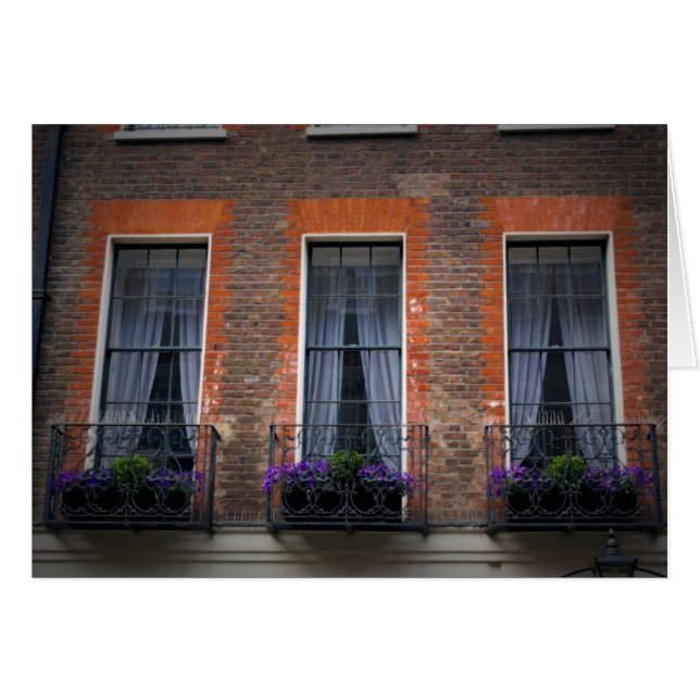 Springtime London Window Flower Boxes Card Hälsningskort (Framsidan Horizontal)