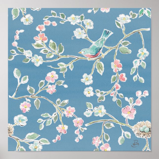Springtime Mönster - Birds & Flowers Poster (Framsidan)