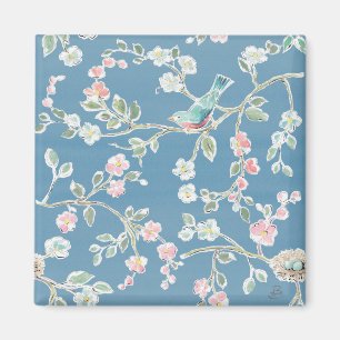 Springtime Mönster - Fåglar och blommor Magnet