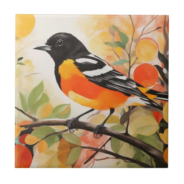 Springtime Natys charm Bird Baltimore Oriole Kakelplatta (Framsidan)