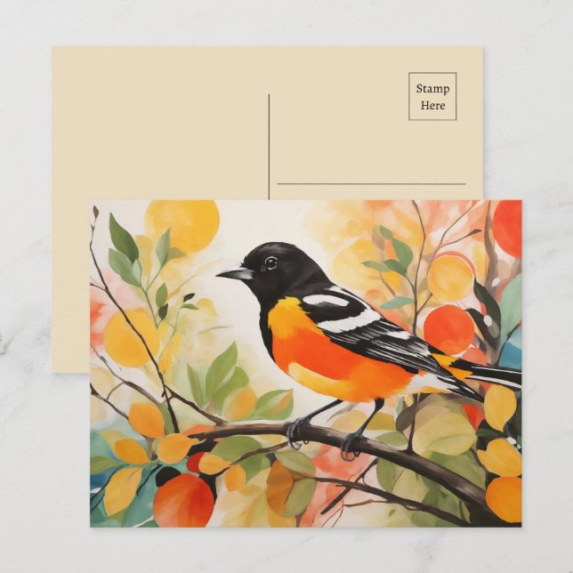 Springtime Natys charm Bird Baltimore Oriole Vykort (Fram/baksida)
