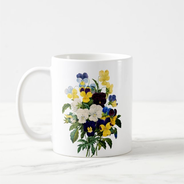 Springtime, pansier, gåva till henne, trädgårdsmäs kaffemugg (Vänster)