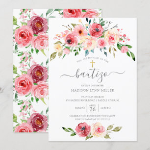 Springtime Peonies Blommigt Spansk baptism Inbjudningar