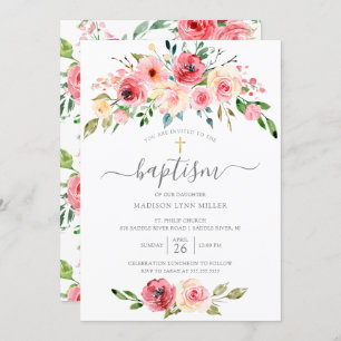 Springtime Peonies Ro Blommigt Baptism Inbjudan