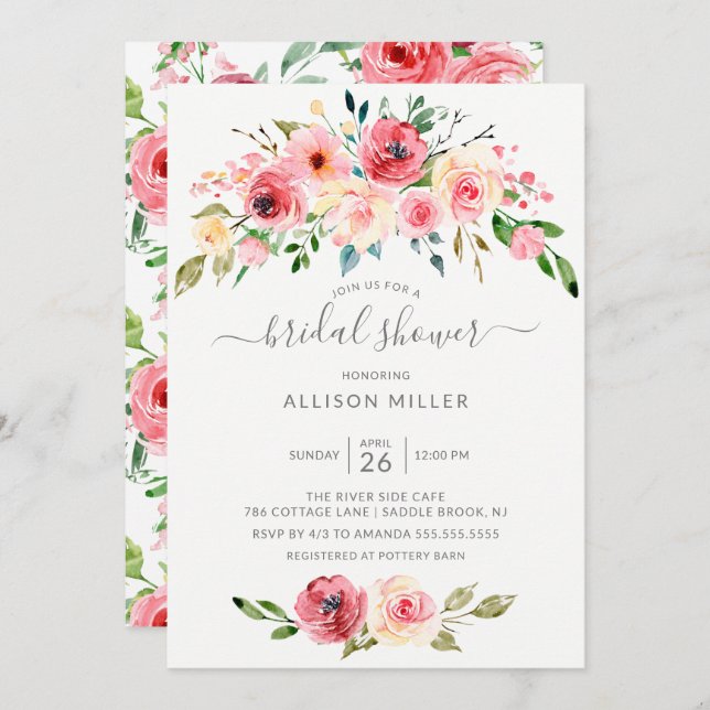 Springtime Peonies Ro Blommigt Möhippa Inbjudningar (Fram/baksida)