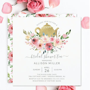 Springtime Peonies Ro Blommigt Möhippa Tea Inbjudningar