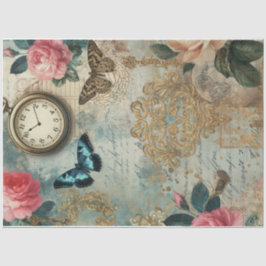 Springtime Pocket Watch Blommigt Decoupage Papper