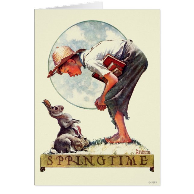 Springtime pojke 1935 med kaninen hälsningskort (Framsidan)