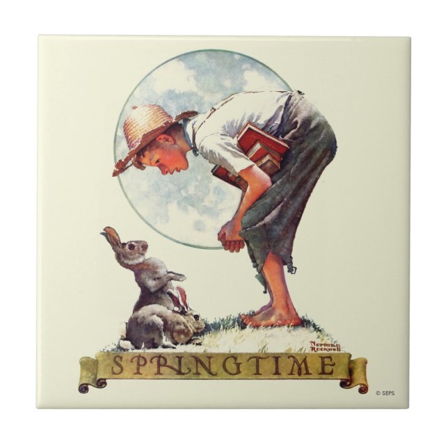 Springtime pojke 1935 med kaninen kakelplatta (Framsidan)