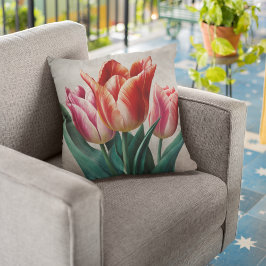 Springtime Red and Rosa Tulip Bloom Dekorativ kudd Kudde