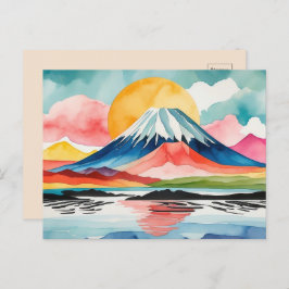Springtime Scenia Watercolor Mountain Vykort
