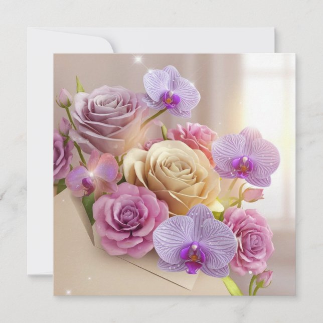 Springtime Splendor 3D-hälsningskort med Dew Kiss (Framsida)