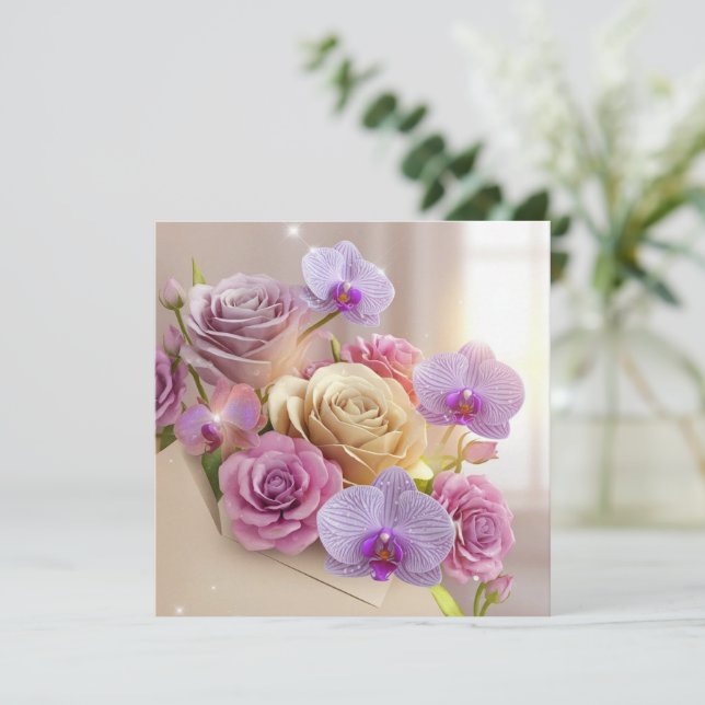 Springtime Splendor 3D-hälsningskort med Dew Kiss Kort (Stående Fram)