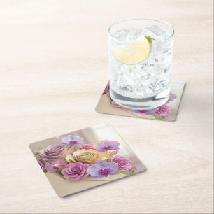 Springtime Splendor 3D-hälsningskort med Dew Kiss Underlägg Papper Kvadrat