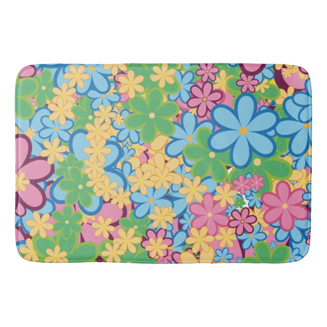 Springtime Summer 60 s Retro Flower Badrumsmatta (Framsidan)