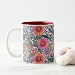 Springtime-trädgård - Blommönster 2 - Kaffe Mugg