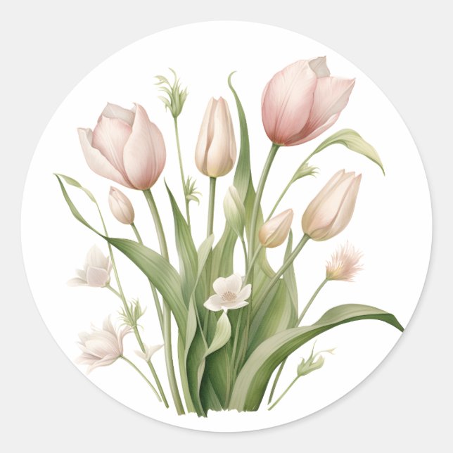 Springtime Tulips Stickers Runt Klistermärke (Framsida)