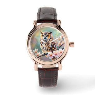 Springtime Uggla, rosa blommar Armbandsur