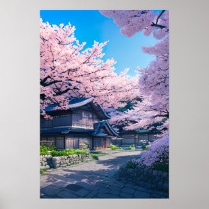 Springtime Village i Japan Poster