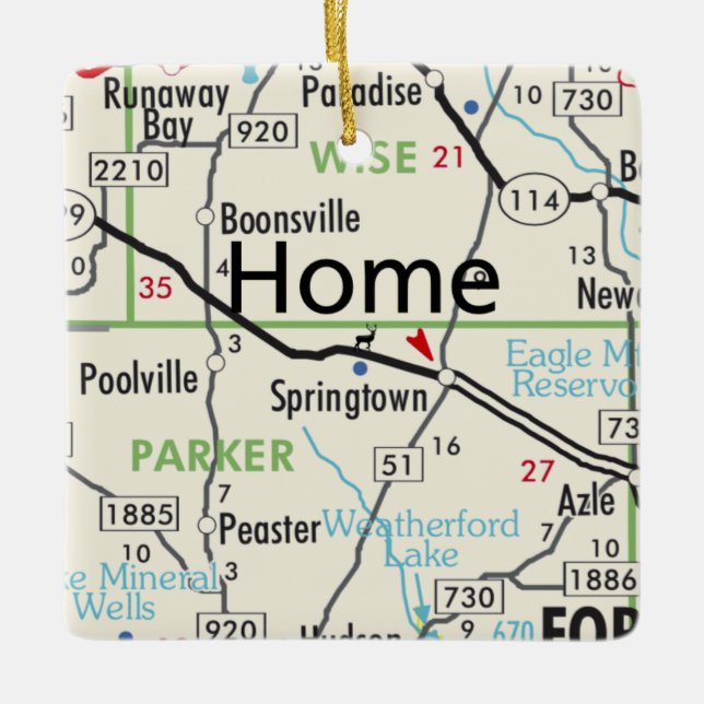 Springtown Texas Karta Julgransprydnad Keramik (Framsida)