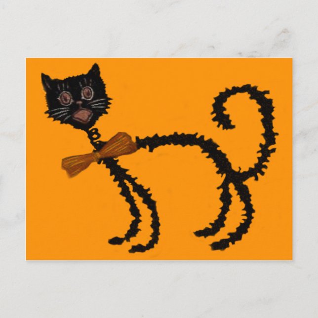 Springy Black Cat Halloween-Dekoration Vykort (Framsida)