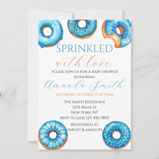 Sprinklad med Kärlek Donut Baby Shower-inbjudan Inbjudningar (Framsida)