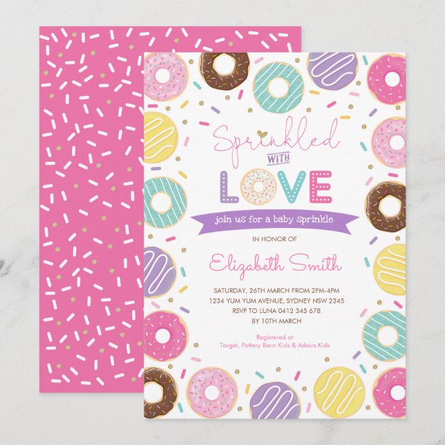 Sprinklad med Kärlek | Donut Baby Shower Inbjudningar (Fram/baksida)
