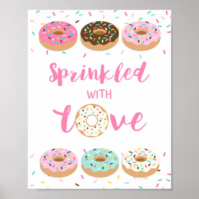 Sprinklad med Kärlek Rosa Donut Shower Bord-skylt Poster (Framsidan)