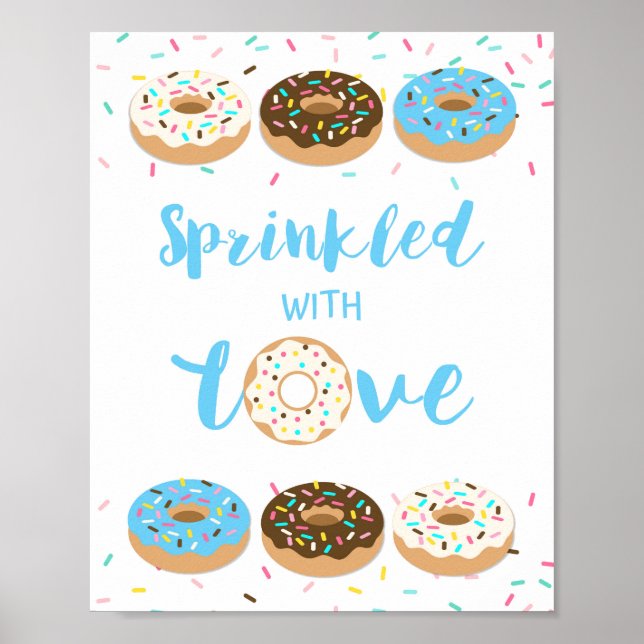 Sprinklär med Kärlek babyskylt Blå donuts Poster (Framsidan)