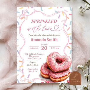 Sprinklär med Kärlek Rosa Donut Baby Shower Inbjudningar