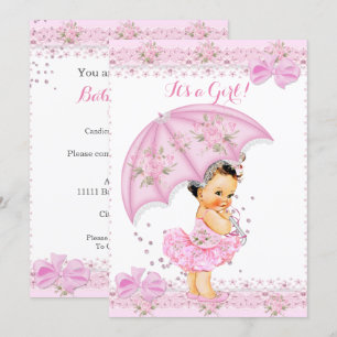 Sprinkle Baby Shower Flicka Blommig Rosa Paraply Inbjudningar