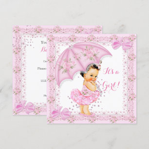 Sprinkle Baby Shower Flicka Blommig Rosa Paraply Inbjudningar