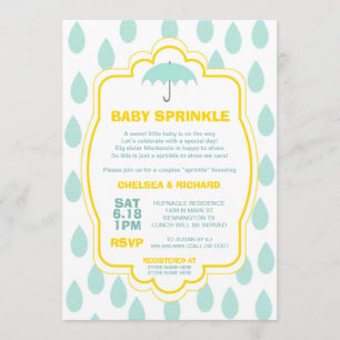 Sprinkle Baby Shower Inbjudan RainDrop teal gult