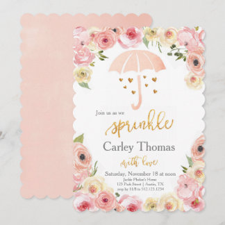 Sprinkle Baby Shower Pastel Blommigt Guld Glam Inbjudningar