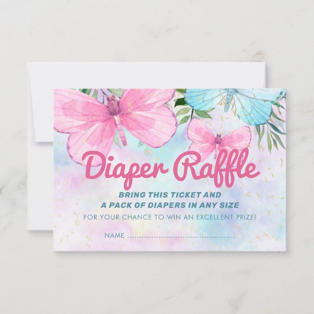 Sprinkle Butterfly Baby Diaper Raffle Biljett Inbjudningar (Framsida)