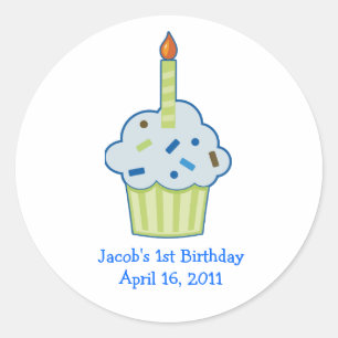 Sprinkle Cuppie 1st First Birthday Favor Stickers Runt Klistermärke