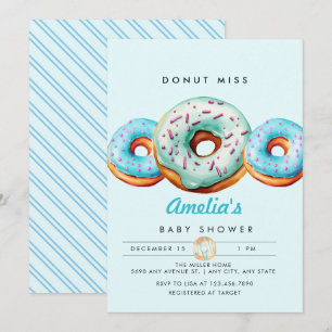 Sprinkle Donut Cute Blue Baby Shower Inbjudningar