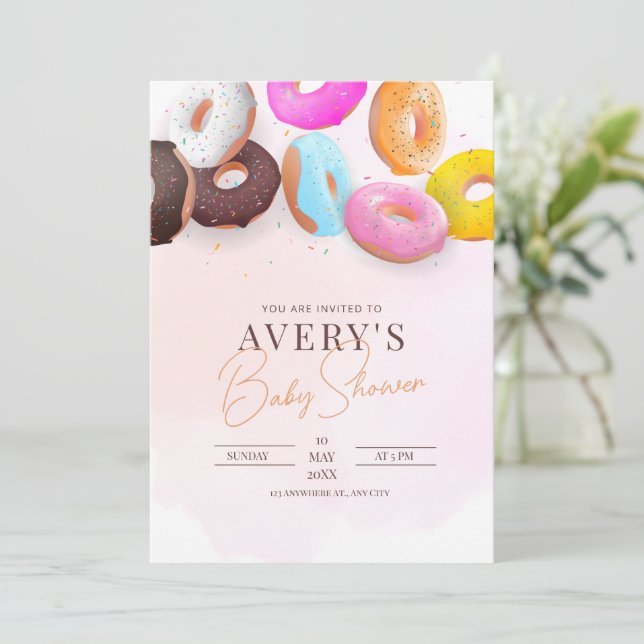 Sprinkle Donuts Baby Shower Rosa Flickas Baby Show Inbjudningar (Stående Fram)