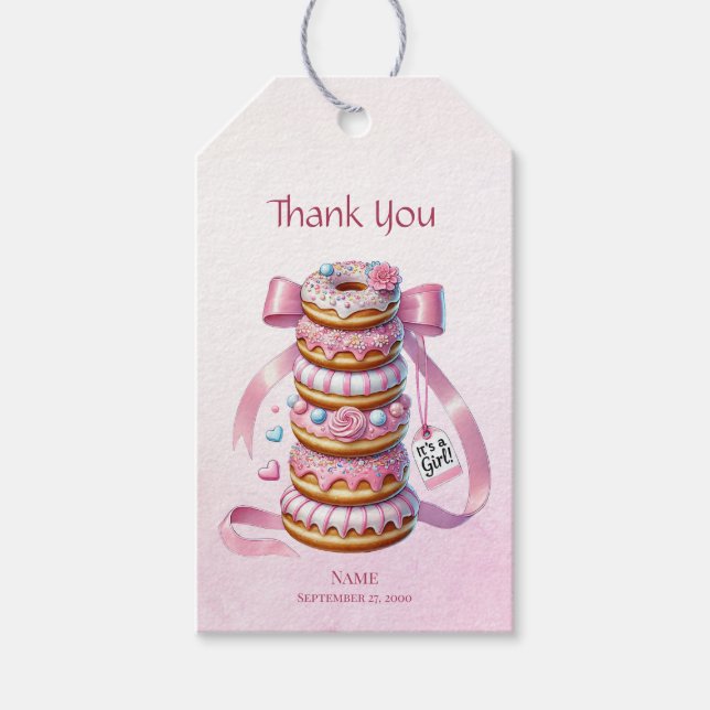 Sprinkle Donuts Rosa Ribbon Gift Märkre Presentetikett (Framsidan)