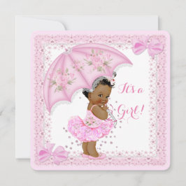 Sprinkle Ethnic Baby Shower Girl Rosa Umbrella Inbjudningar